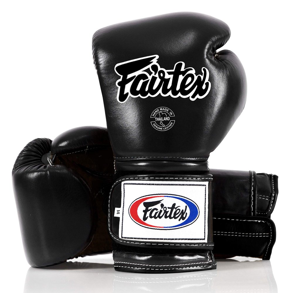 Fairtex Muay Thai Boxing Gloves BGV9 - Heavy Hitter Mexican Style Training & Sparring Gloves for Kick Boxing MMA K1 (Black, 14 oz)