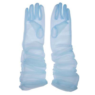 QRBTSCL Women's Wedding Bridal Mesh Tulle Gloves Long Opera Costume Party Gloves 27" Elbow Length Sheer Glove Light Blue