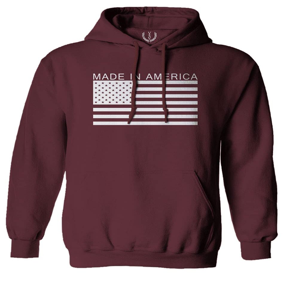 0010. Patriotic American Proud Made in USA United States America Flag Military Patriotic Style Sweatshirt Pullover Hoodie (Maroon X-Large)