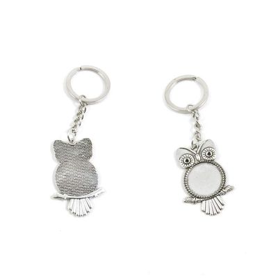 1 PCS Antique Silver Keyrings Keychains Key Ring Chains Tags Clasps C2MD8 Owl Cabochon Base Blank