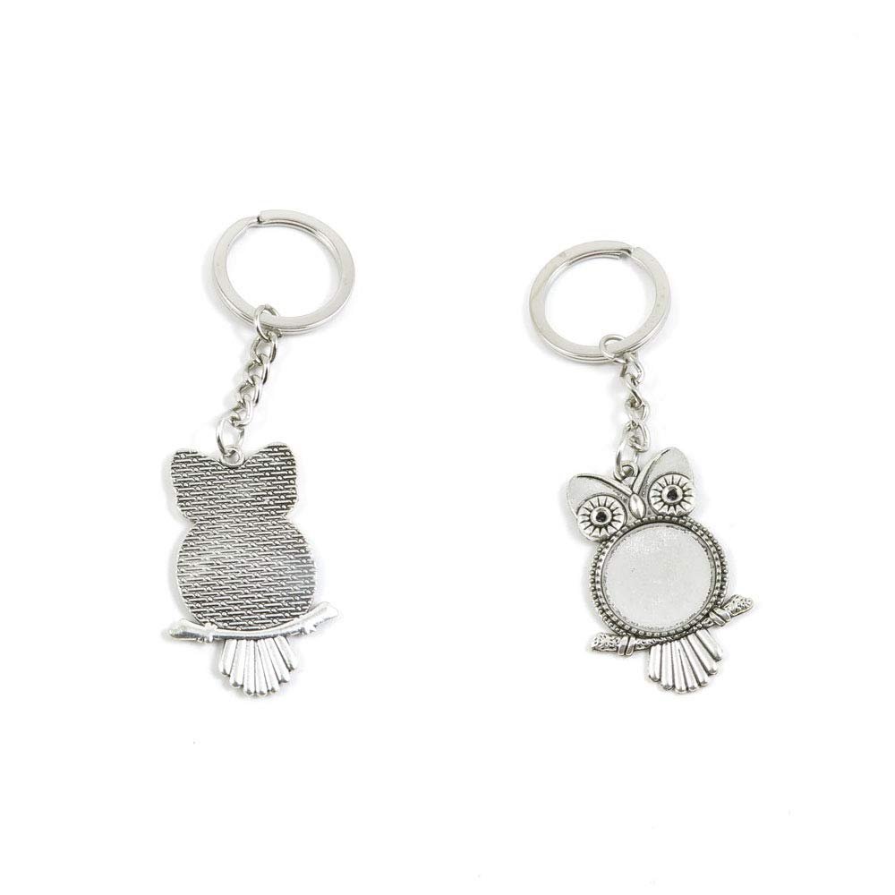 1 PCS Antique Silver Keyrings Keychains Key Ring Chains Tags Clasps C2MD8 Owl Cabochon Base Blank