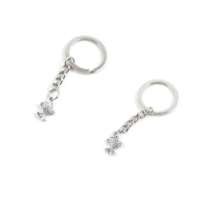 100 PCS Antique Silver Keyrings Keychains Key Ring Chains Tags Clasps C6UR5 Carp Fish