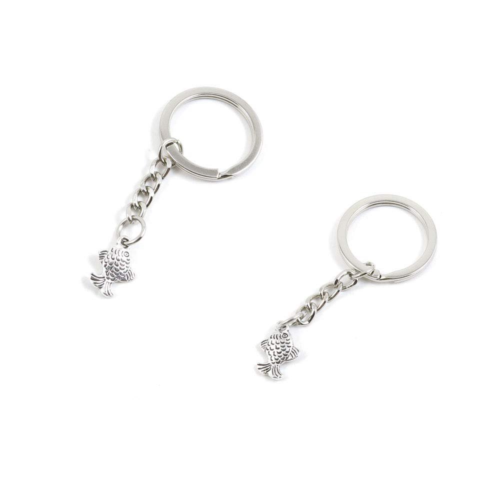 100 PCS Antique Silver Keyrings Keychains Key Ring Chains Tags Clasps C6UR5 Carp Fish
