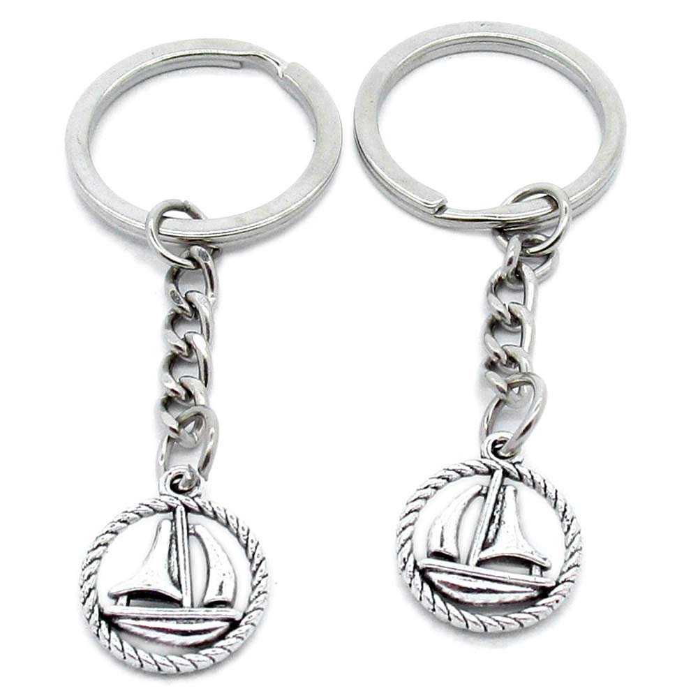 100 Items Metal Keychain Keyring Key Tags Chains Rings Jewelry Bag Charms D9ET8 Sailboat Junk Sailing Ship