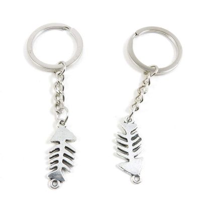 100 Items Metal Keychain Keyring Key Tags Chains Rings Jewelry Bag Charms G6MK2 Fish Bone Fishbone