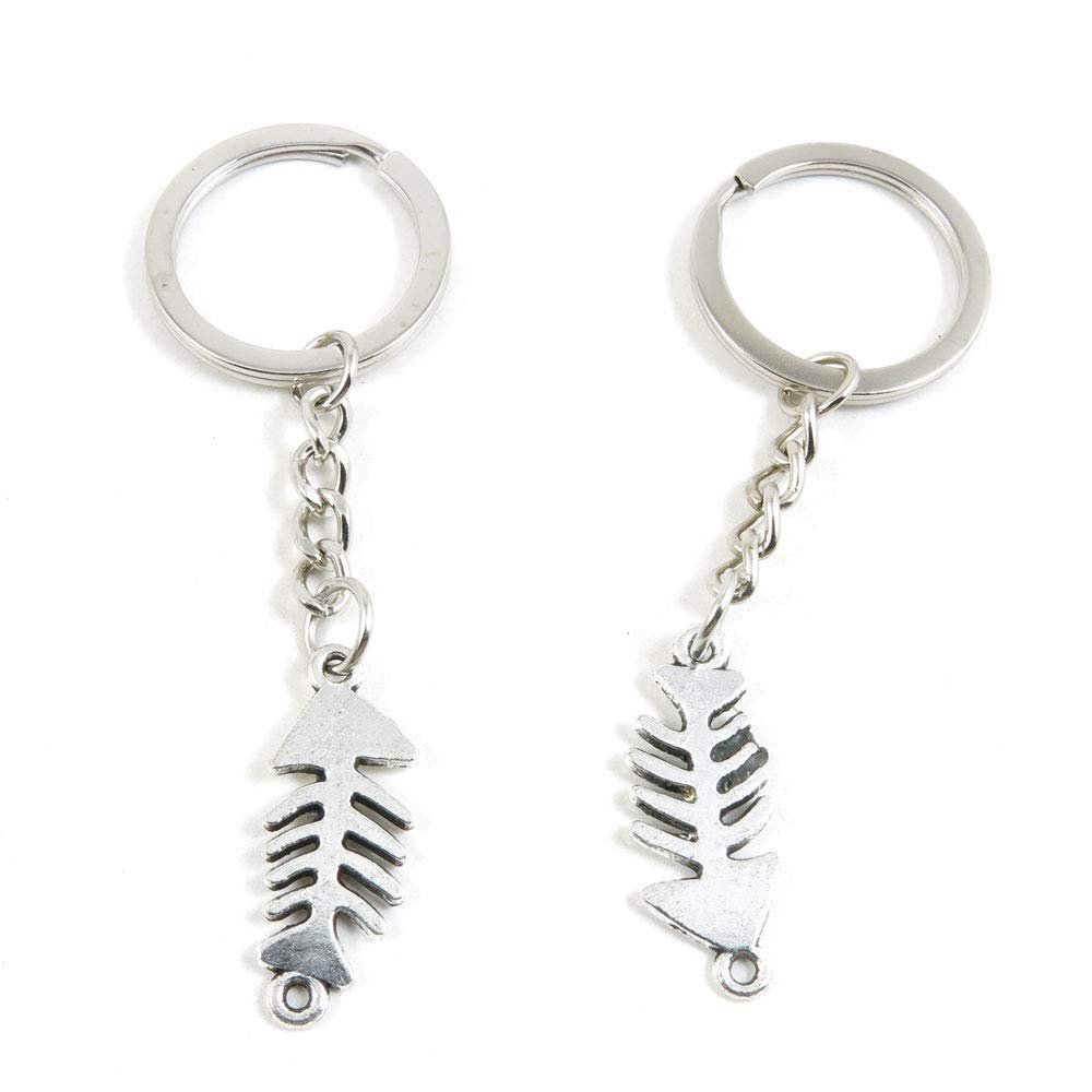 100 Items Metal Keychain Keyring Key Tags Chains Rings Jewelry Bag Charms G6MK2 Fish Bone Fishbone