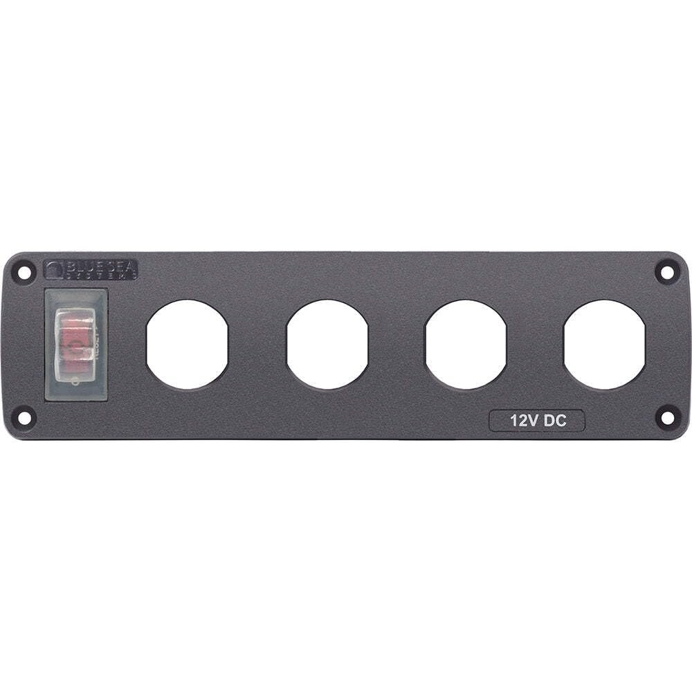 Blue Sea Systems 4369 Water-Resistant Accessory Panel, 4 Blank Sockets, Grey