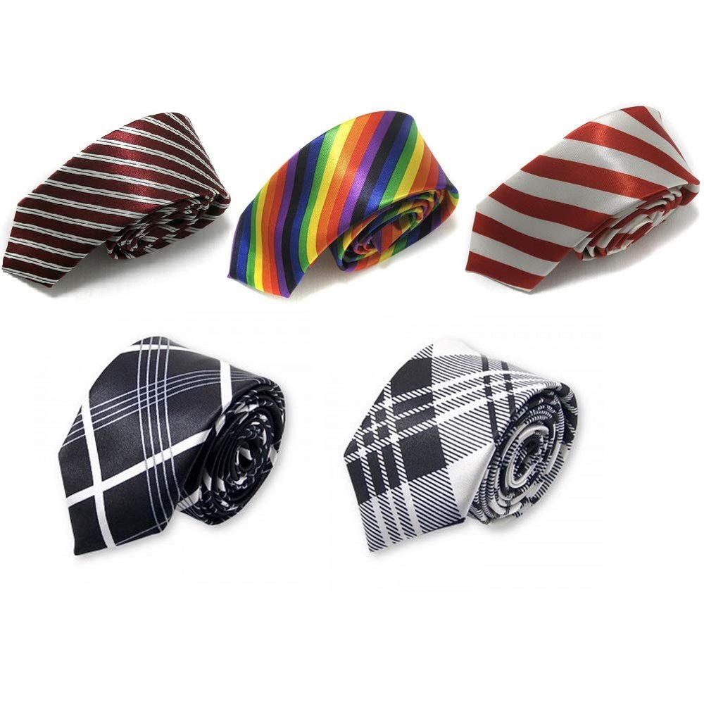5PCS Men's Tie Check Design Slim Classic Stripe Necktie Multicolored Neck Ties (A1)