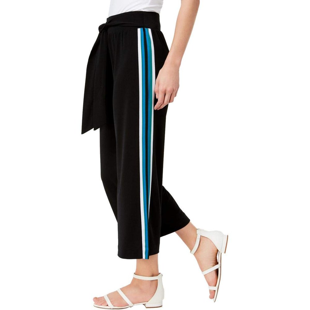 INC Women's Stripe Wide-leg Regular Fit Pull On Cropped Pants