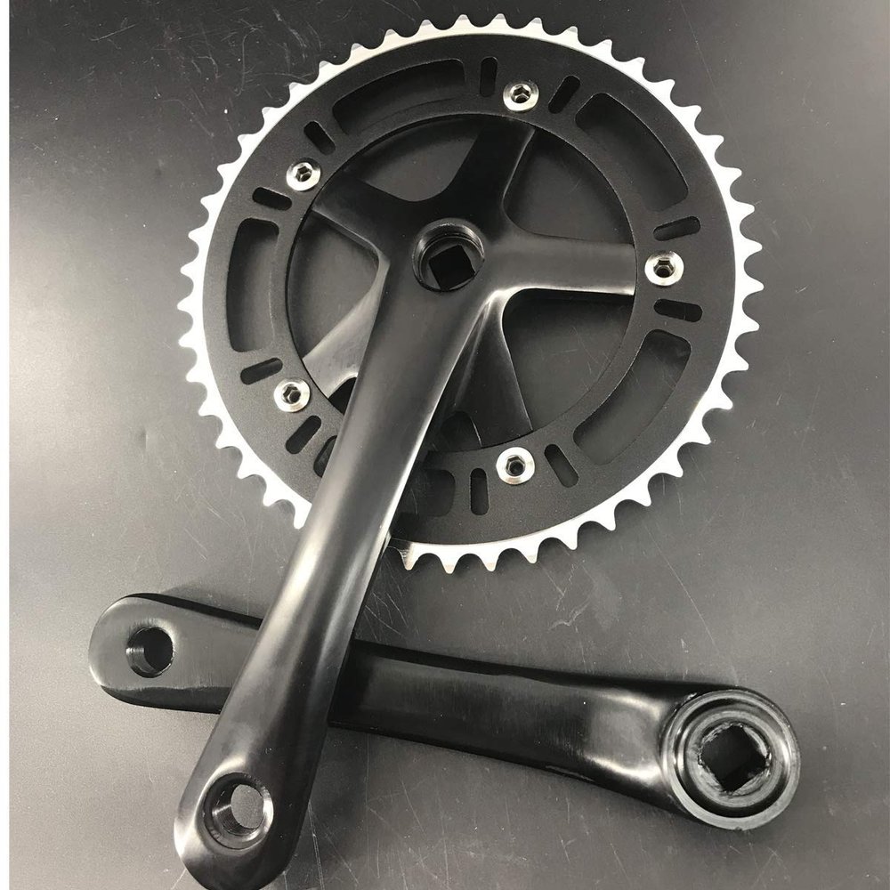 DONSP1986 Crankset Set Single Speed 46T 170mm Crankarms 130 BCD for Mountain Road Bike Fixed Gear Bicycle (Square Taper, Black) (46T, Sprocket)