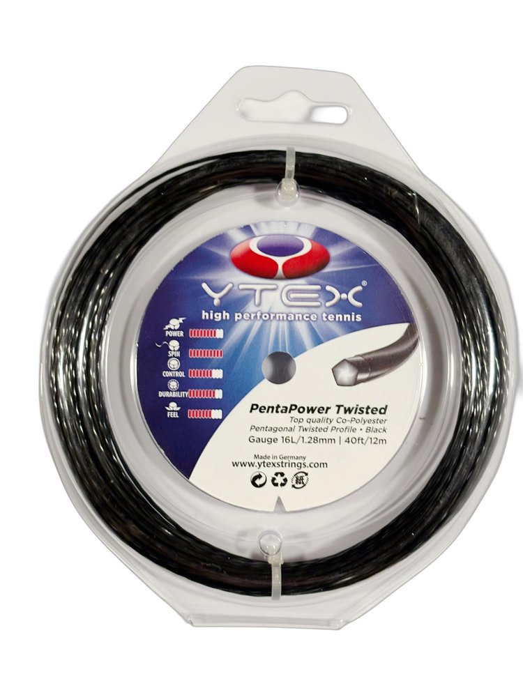 YTEX PentaPower Twisted Black Tennis Racquet String Set (16L Gauge, 1.28mm)