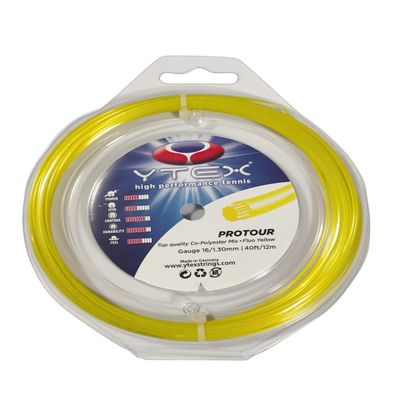 YTEX Protour Fluo Yellow Tennis Racquet String Set (16L Gauge, 1.30mm)