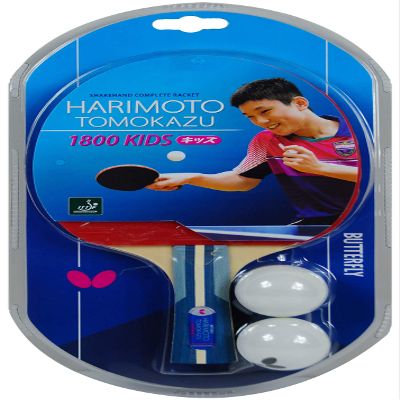 Butterfly Harimoto Tomokazu 1800 Kids Shakehand Table Tennis Racket | Japan Series | Good Speed and Spin with Superb Control | Recommended for Beginning Level Players, red/Black