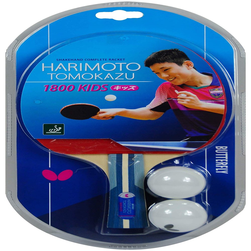 Butterfly Harimoto Tomokazu 1800 Kids Shakehand Table Tennis Racket | Japan Series | Good Speed and Spin with Superb Control | Recommended for Beginning Level Players, red/Black
