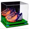 Better Display Cases Acrylic Large Shoe Pair Display Case for Basketball Shoes Soccer Cleats Football Cleats with Mirror, Light Blue Risers and Turf Base (A082-BLR) view 1