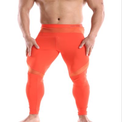 BRAVE PERSON Men's Mesh Yoga Trousers, Fitness Shorts, Cycling Pants D61-62 (S / 26"-29", D61-Orange)