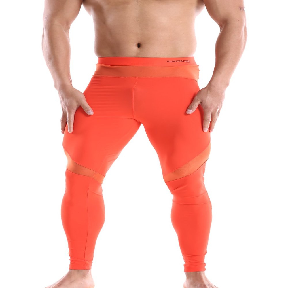 BRAVE PERSON Men's Mesh Yoga Trousers, Fitness Shorts, Cycling Pants D61-62 (S / 26"-29", D61-Orange)