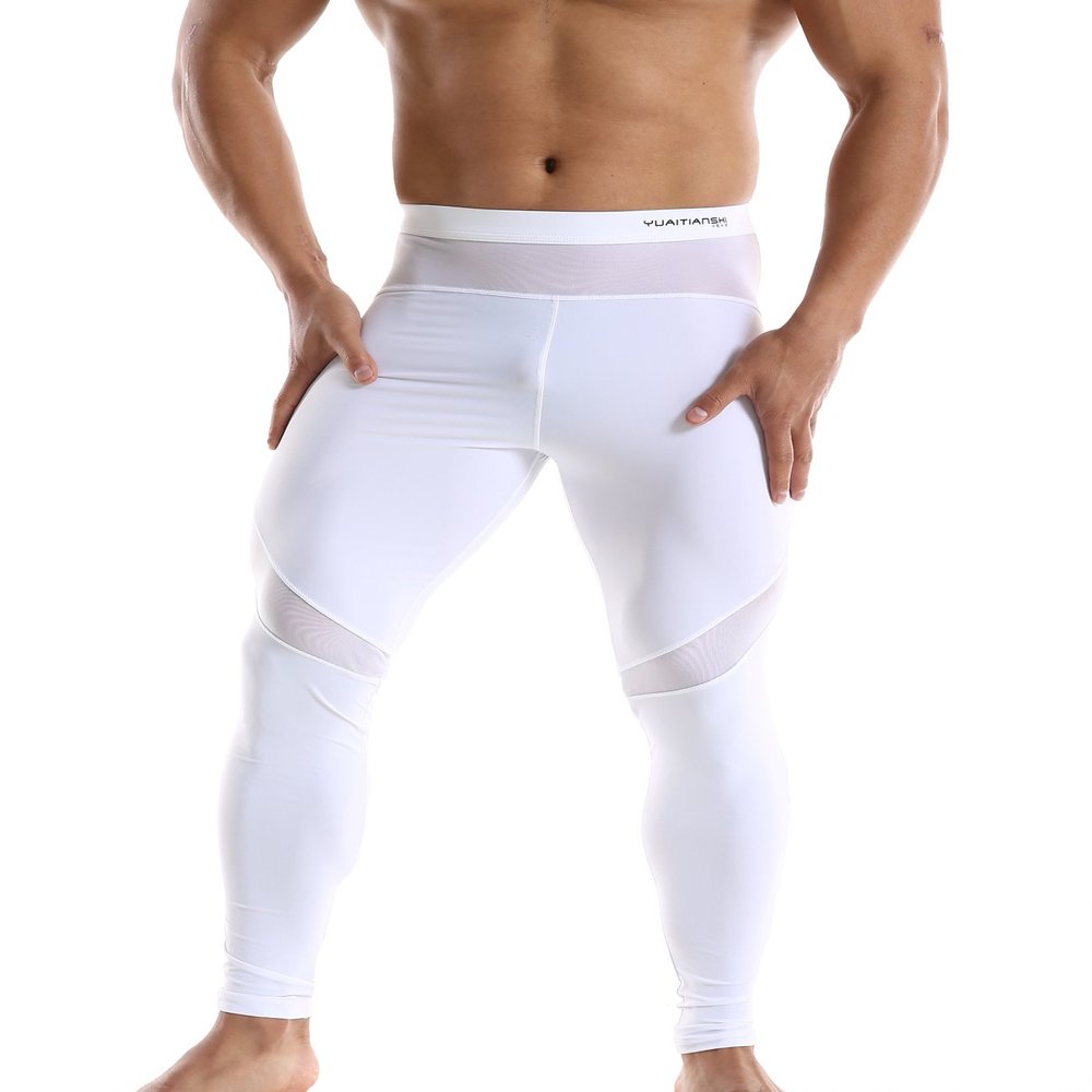 BRAVE PERSON Men's Mesh Yoga Trousers, Fitness Shorts, Cycling Pants D61-62 (S / 26"-29", D61-White)