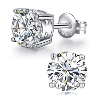 1 pair Adabele Real 925 Sterling Silver Hypoallergenic 5mm/0.5 Carat Stud Earrings Round Cut Cubic Zirconia CZ Imitation Diamond Gemstone Small Solitaire Women Jewelry SSE74-5