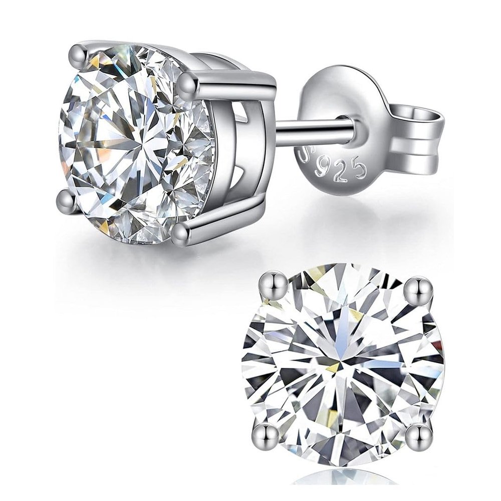 1 pair Adabele Real 925 Sterling Silver Hypoallergenic 5mm/0.5 Carat Stud Earrings Round Cut Cubic Zirconia CZ Imitation Diamond Gemstone Small Solitaire Women Jewelry SSE74-5