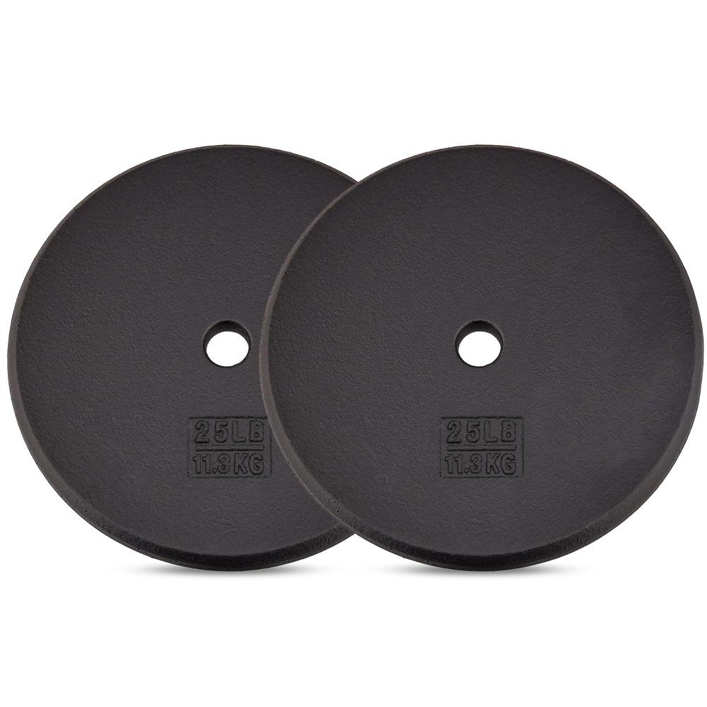 Yes4All Standard 1-inch Cast Iron Weight Plates 5, 7.5, 10, 15, 20, 25 lbs (Single & Pair), Black