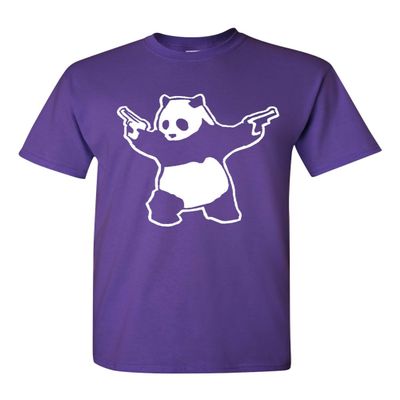 Panda Guns Second Amendment Adult T-Shirt Tee (XXXXX Large, Purple)