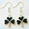 Cute New Silver Black Enamel Shamrock St Patrick's Day Dangle Earrings For Women Lady view 1