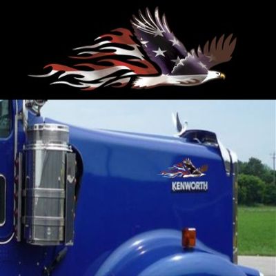 Bald Eagle American Flag Decals - 2 Piece Set - Peterbilt 379 389 Kenworth W900L W900