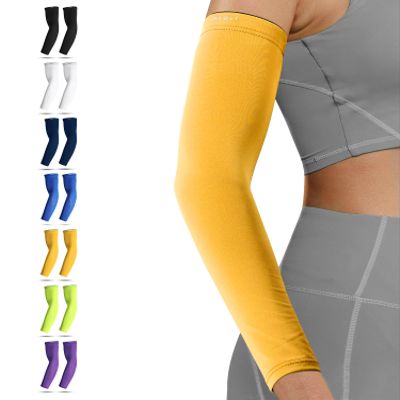 HiRui Arm Compression Sleeves for Men Women Youth Kids, UV Protection 20-30mmHG Support, Great for Running Cycling Basketball Golf Tattoo Cover, Breathable Moisture-Wicking (Yellow, X-Large)