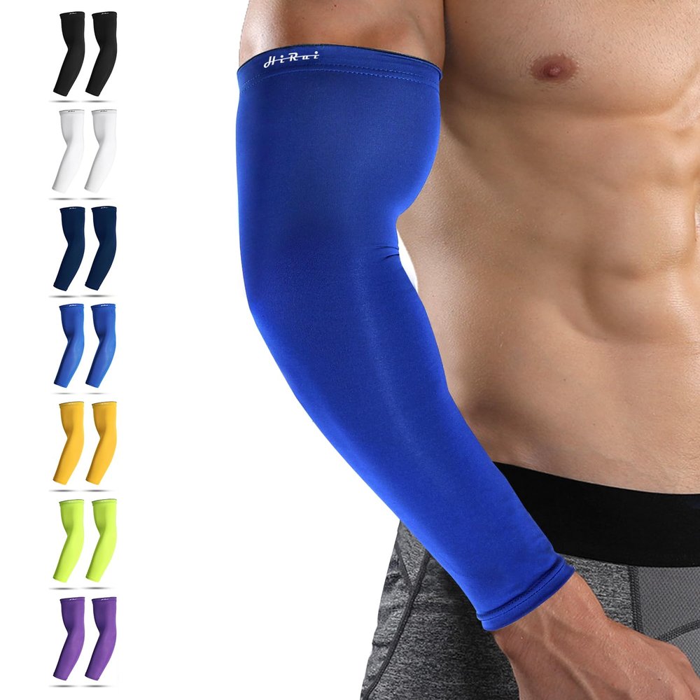 HiRui Arm Compression Sleeves for Men Women Youth Kids, UV Protection 20-30mmHG Support, Great for Running Cycling Basketball Golf Tattoo Cover, Breathable Moisture-Wicking (Blue, Large)