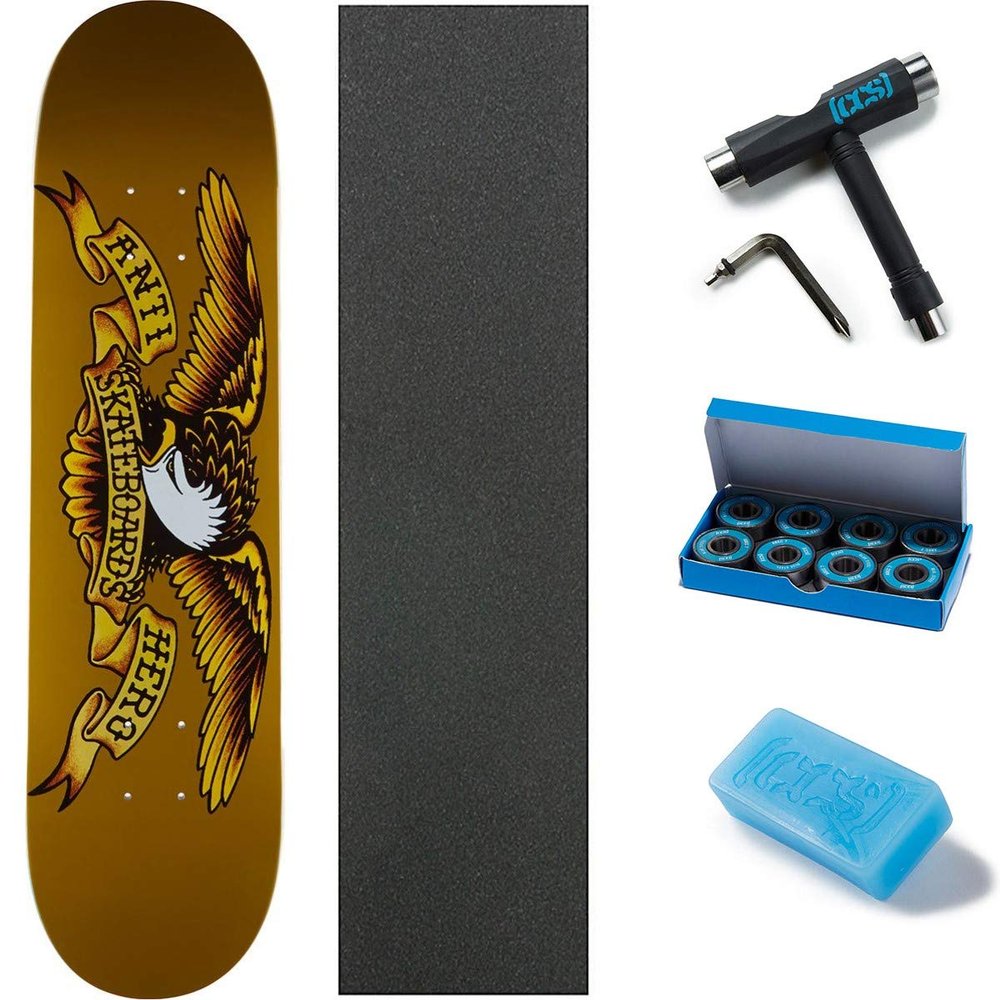 Anti-Hero Classic Eagle Skateboard Deck - Tan - 8.06" W/Mob Grip, CCS Skate Tool, Wax, and ABEC 7 Bearings