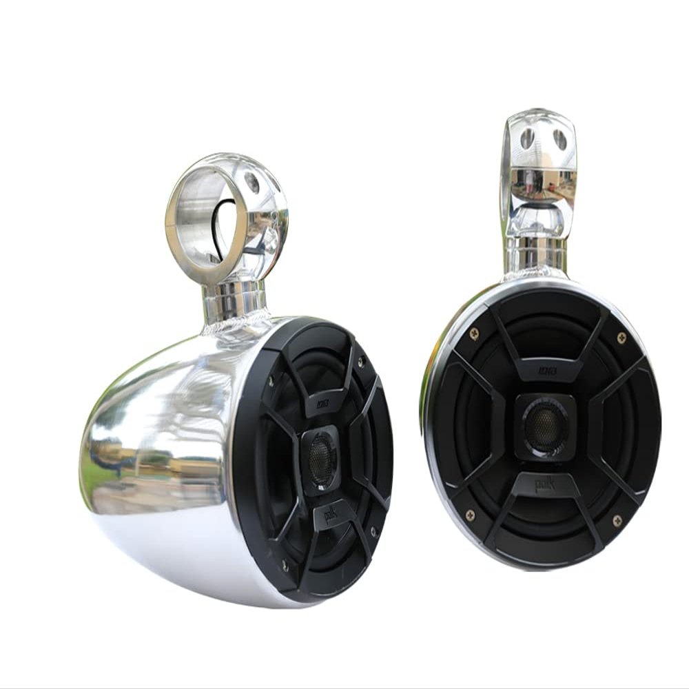 Krypt 6.5" Loaded Aluminum Wakeboard Tower Speakers with Polk Audio DB652, Wired Full Range Outdoor Audio Stereo for ATV, UTV, Quad, Jeep, Boat, Tubing Sizes 1 1/4-3 inch (Polished)