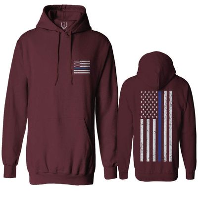 0084. American Flag Thin Blue Line Police Lives Matter Support Patriotic NY Sheriff Sweatshirt Pullover Hoodie (Maroon, Small)