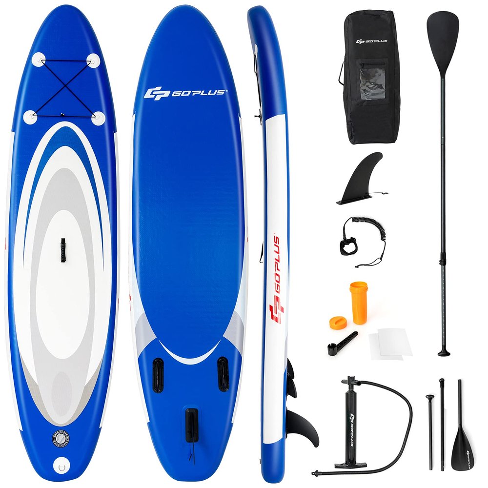 Goplus Inflatable Stand Up Paddle Board, 10FT/10.5FT/11FT SUP with Accessory Pack, Adjustable Paddle, Carry Bag, Fin, Hand Pump, Leash, Repair Kit (Navy, 10 FT)