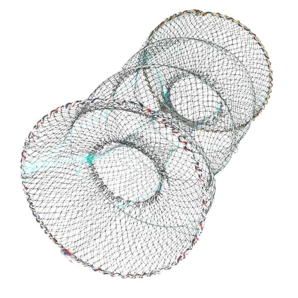 Foldable Bait Cast Mesh Net Portable Fishing Landing Net Shrimp Cage for Fish Lobster Prawn Minnow Crayfish Crab with Hand Rope Floating Circle