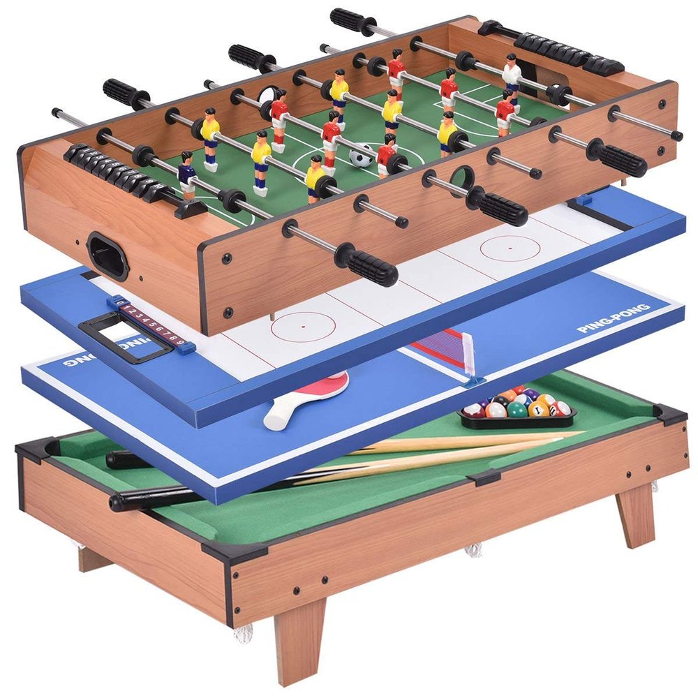 ReunionG 4 in 1 Multi Game Table Including Hockey Foosball Table Tennis Billiard Combination