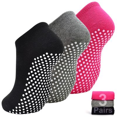 SkiBeaut Yoga Grips Non Slip Socks Pilates Anti Skid Sticky Grippers Ballet Barre Socks for Women 3 Pairs US Women size 5-8