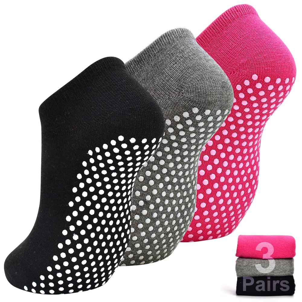 SkiBeaut Yoga Grips Non Slip Socks Pilates Anti Skid Sticky Grippers Ballet Barre Socks for Women 3 Pairs US Women size 5-8