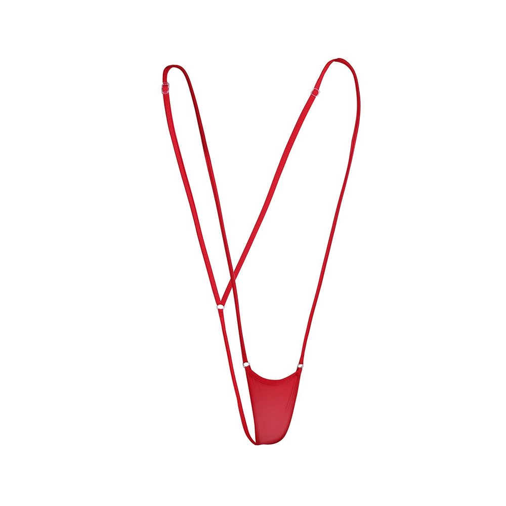 YEAHDOR Women's Sexy One Piece Sling Shot G-String Extreme Micro Mini Monokini Swimwear Underwear Red One Size