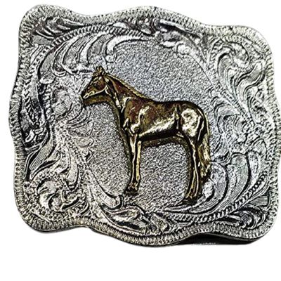 3D Western Gold Standing Horse Silver Belt Buckle Kids Youth 2" x 2 5/8" USA