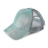 C.C Kids Glitter Ponytail Baseball Cap  Sparkly Toddler Trucker Hat for Girls with Messy Bun Slot, Adjustable Velcro, Fits 20"-21" Head Circumference (Ages 2-5) (Mint) view 1