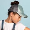 C.C Kids Glitter Ponytail Baseball Cap  Sparkly Toddler Trucker Hat for Girls with Messy Bun Slot, Adjustable Velcro, Fits 20"-21" Head Circumference (Ages 2-5) (Mint) view 3