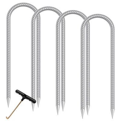 Trampolines Wind Stakes Heavy Duty U Type Sharp Ends 12inch Safety Ground Anchor Galvanized Steel for Soccer Goals, Camping Tents and Huge Garden Decoration (Trampoline Stakes 4pcs)