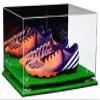 Better Display Cases Acrylic Large Shoe Pair Display Case for Basketball Shoes Soccer Cleats Football Cleats with Mirror, Silver Risers and Turf Base (A082-SR) view 1
