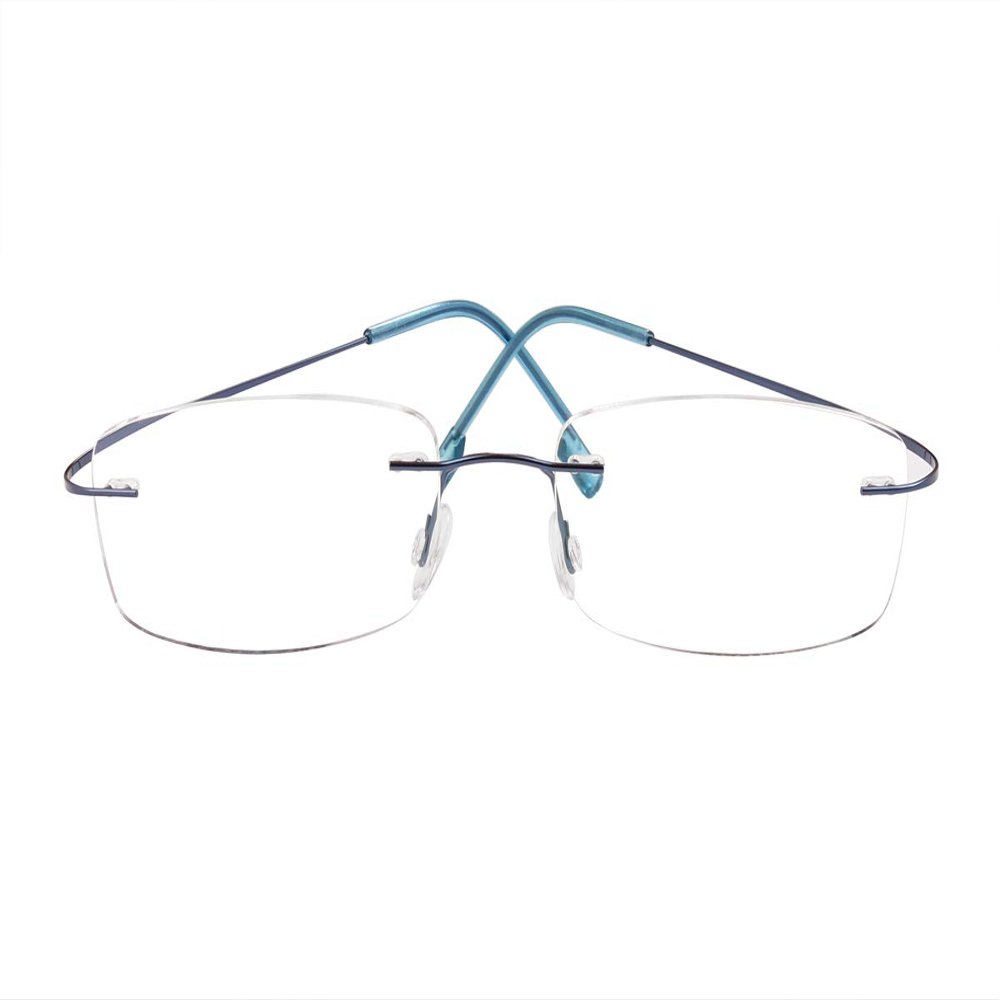 Poxas Memory Titanium Frameless Lightweight Reading Glasses Hingeless Flexibled Frames for Mens Womens (Blue, 3.5)