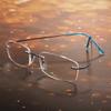 Poxas Memory Titanium Frameless Lightweight Reading Glasses Hingeless Flexibled Frames for Mens Womens (Blue, 3.5) view 3