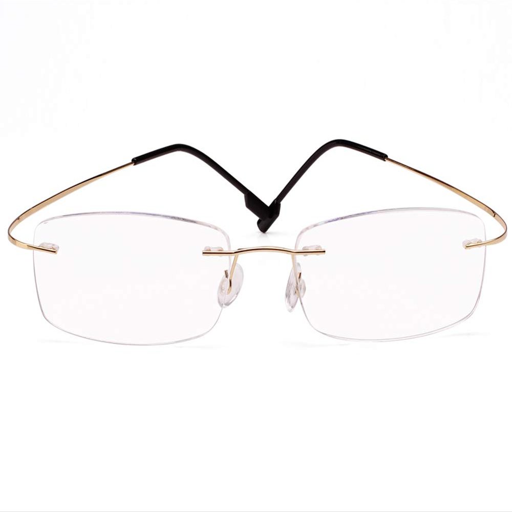 Poxas Memory Titanium Frameless Lightweight Reading Glasses Hingeless Flexibled Frames for Mens Womens (Gold, 2.0)