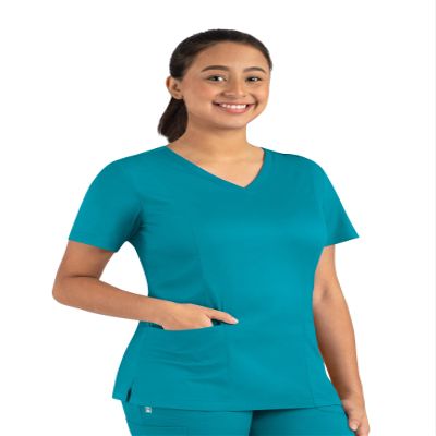 Maevn Matrix Womens Modern Fit Double V-Neck Medical Nurse Scrub Top, 3 Pockets, Inner Utility Loop, Bungee Loop Teal