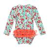 FEESHOW Baby Girls Floral One Piece Long Sleeve Rash Guard Swimsuit Shirt with Ruffle Bloomers Swim Briefs Set Light Green 18-24 Months view 2