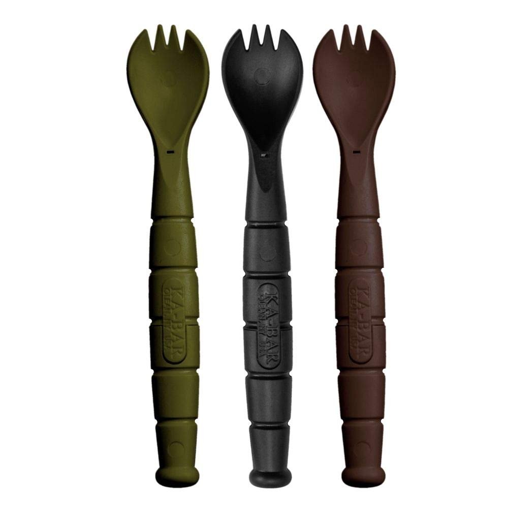 KA-BAR FIELD KIT SPORK/KNIFE - 3 Pac with 1 OD Green - 1 Black - and 1 Dark Brown
